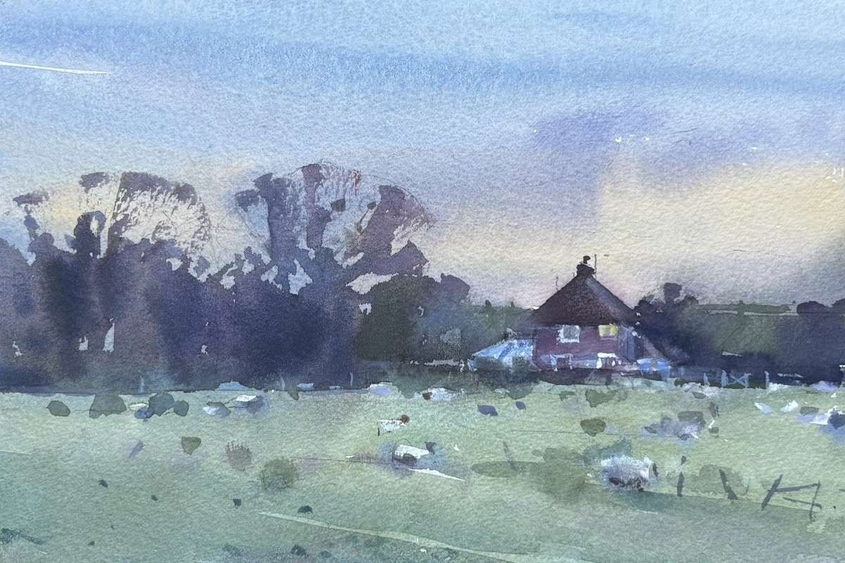 Sheep and Farmhouse at Twilight, Sussex